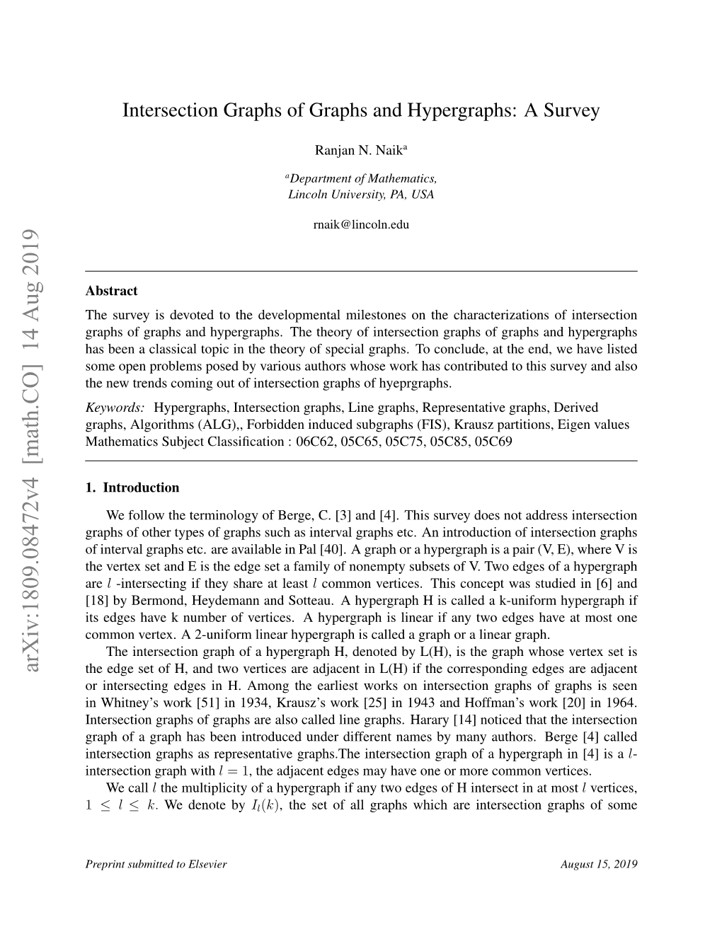 On Intersection Graphs of Graphs and Hypergraphs: a Survey