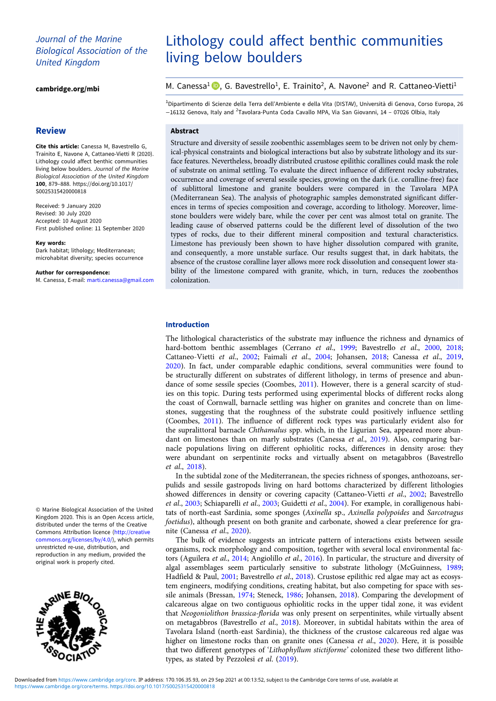 Lithology Could Affect Benthic Communities Living Below Boulders