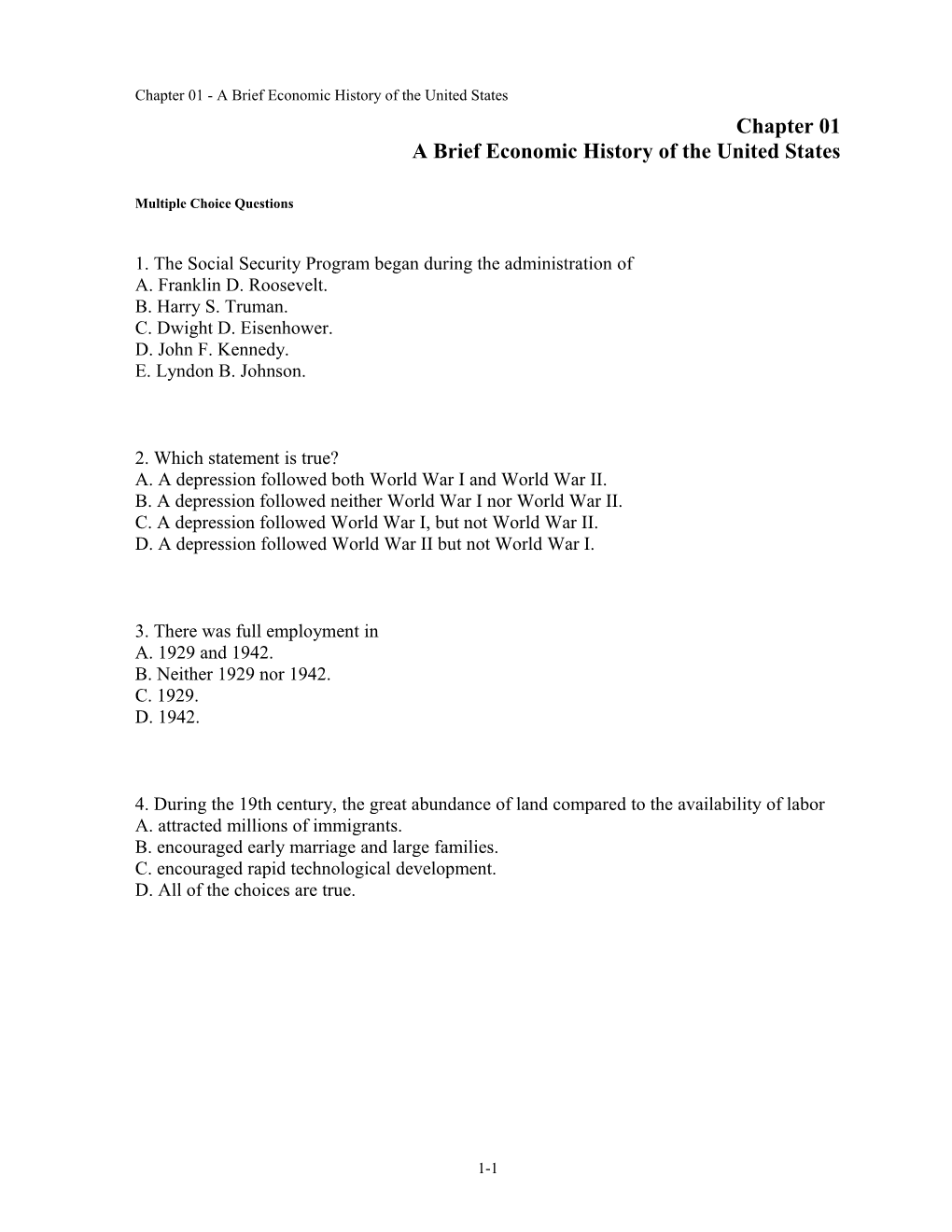 Chapter 01 a Brief Economic History of the United States