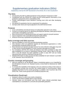 Supplementary Graduation Indicators (Sgis) Explanatory Note by the CDP Secretariat to the EXCEL File on SGI Visualization