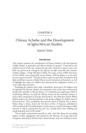 Chinua Achebe and the Development of Igbo/African Studies