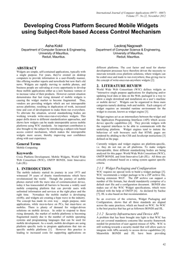 Developing Cross Platform Secured Mobile Widgets Using Subject-Role Based Access Control Mechanism