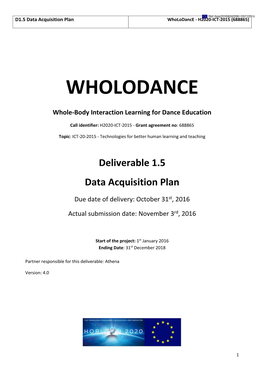 Data Acquisition Plan Wholodance - H2020-ICT-2015 (688865)