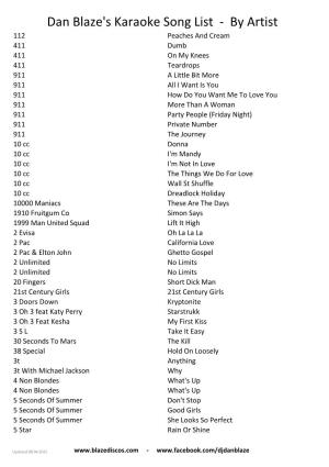 Dan Blaze's Karaoke Song List