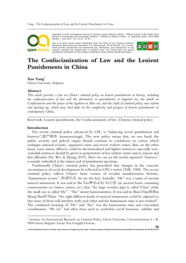 The Confucianization of Law and the Lenient Punishments in China