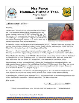 Nez Perce National Historic Trail Progress Report Fall 2012