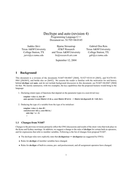 Decltype and Auto (Revision 4) Programming Language C++ Document No: N1705=04-0145