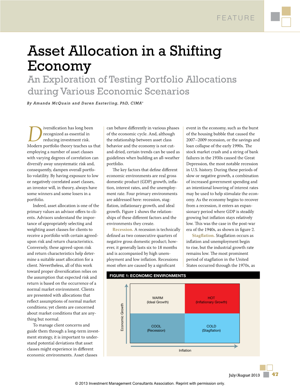 Asset Allocation in a Shifting Economy an Exploration of Testing Portfolio Allocations During Various Economic Scenarios