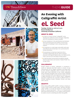 An Evening with Calligraffiti Artist El Seed Tuesday, October 9, 2018, at 7 P.M