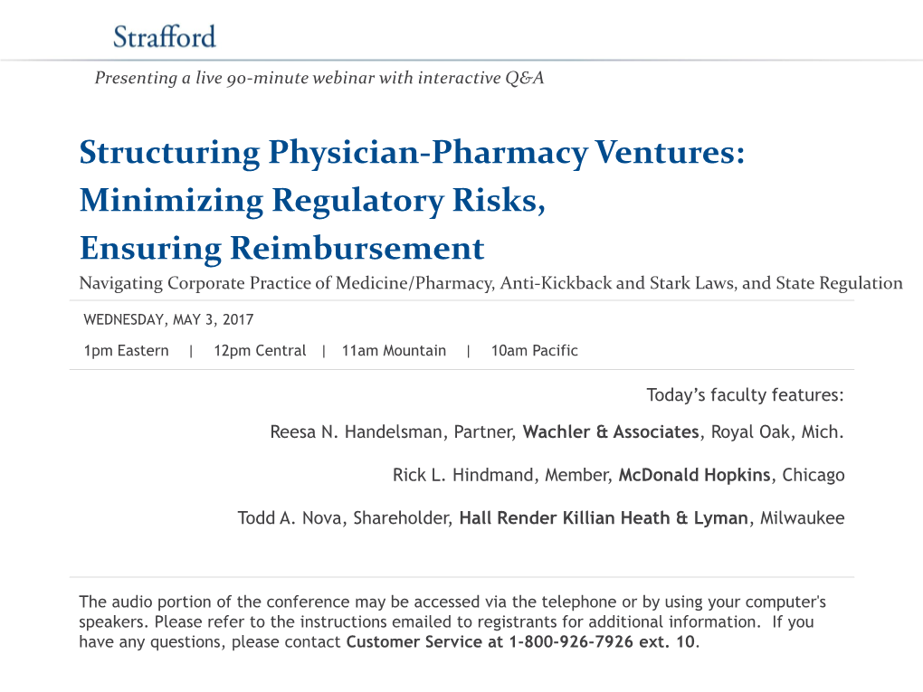 Structuring Physician-Pharmacy Ventures