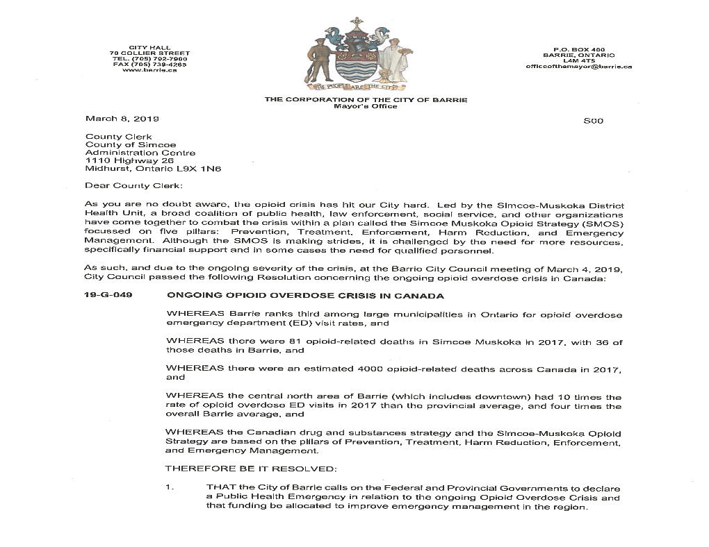 March 8, 2019 S00 County Clerk County of Simcoe Administration