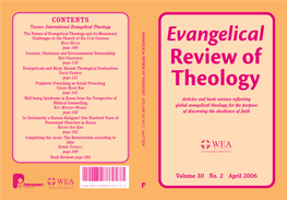 CONTENTS Theme: International Evangelical Theology E