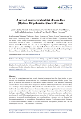 A Revised Annotated Checklist of Louse Flies (Diptera, Hippoboscidae) from Slovakia