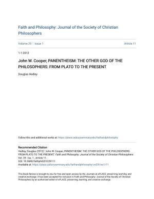 John W. Cooper, PANENTHEISM: the OTHER GOD of the PHILOSOPHERS: from PLATO to the PRESENT