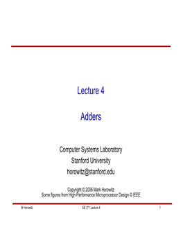 Lecture 4 Adders