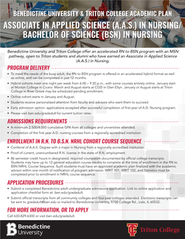 Benedictine University & Triton College Academic Plan Associate in Applied Science (A.A.S.) in Nursing/ Bachelor of Science (Bsn) in Nursing