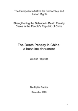 Chapter I the Scope of the Death Penalty in China