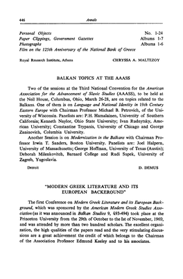 No. 1-24 Albums 1-7 Albums 1-6 BALKAN TOPICS at the AAASS Two of the Sessions at the Third National Convention for the American