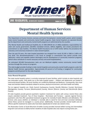 Department of Human Services Mental Health System