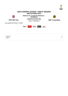 UEFA EUROPA LEAGUE - 2020/21 SEASON MATCH PRESS KITS Stadionul Dr