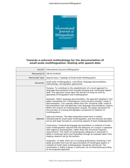 For Peer Review Towards a Coherent Methodology for the Documentation of Small-Scale Multilingualism: Dealing with Speech Data