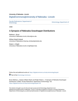 A Synopsis of Nebraska Grasshopper Distributions