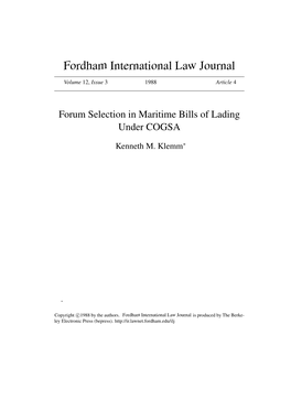 Forum Selection in Maritime Bills of Lading Under COGSA