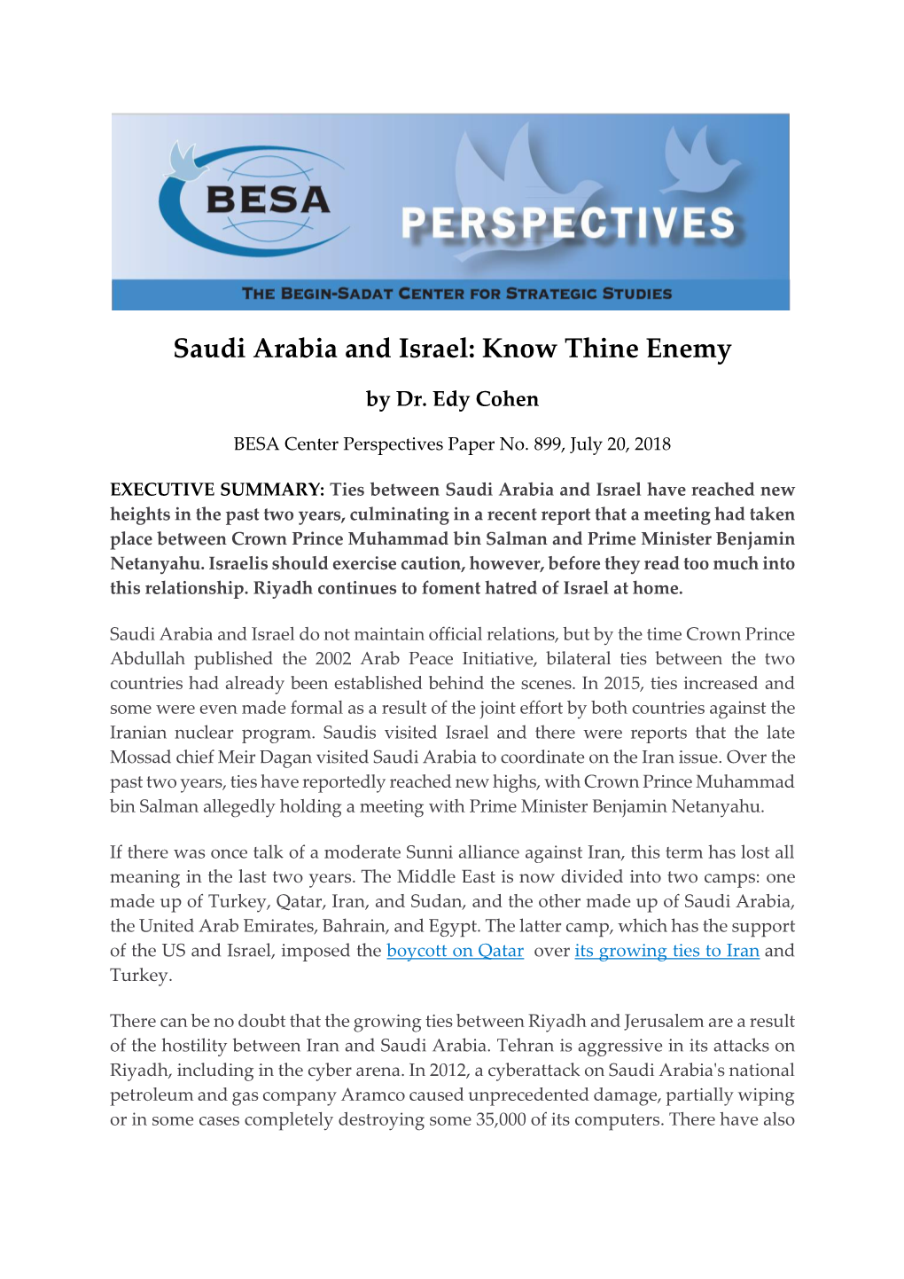 Saudi Arabia and Israel: Know Thine Enemy
