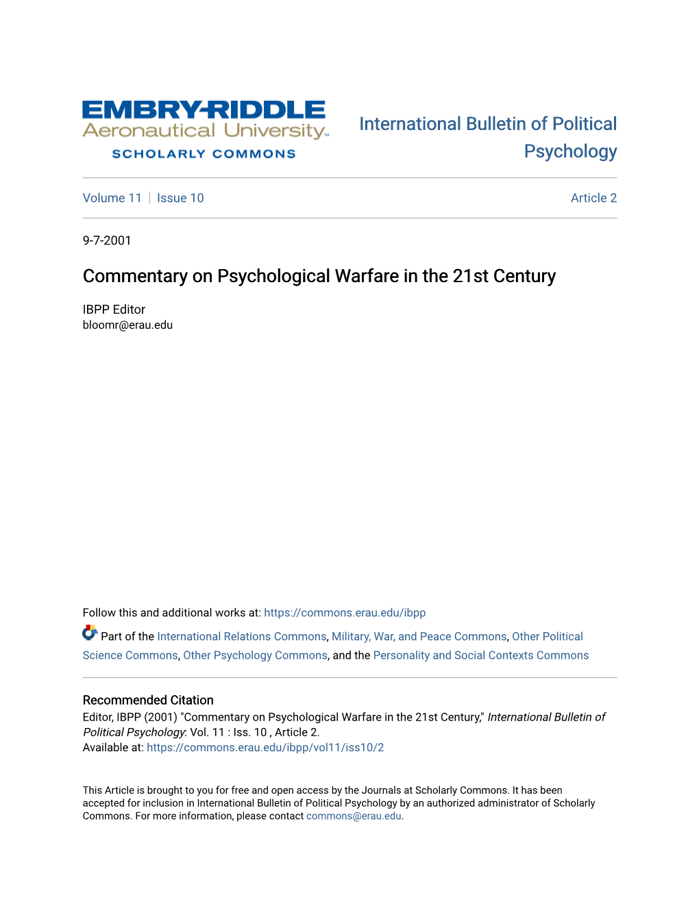 Commentary on Psychological Warfare in the 21St Century