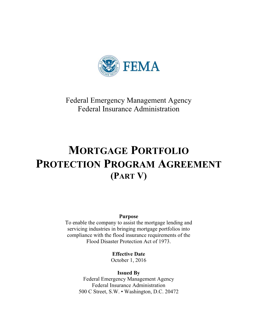 Mortgage Portfolio Protection Program Agreement (Part V)