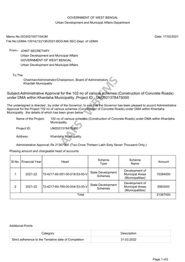 Subject:Administrative Approval for the 102 No of Various Schemes