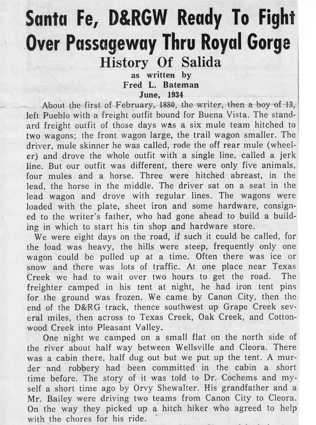 Fred Bateman's History of Salida