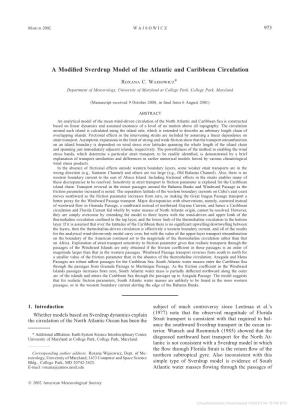 A Modified Sverdrup Model of the Atlantic and Caribbean Circulation