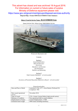 Former HMS ILLUSTRIOUS Sales Summary