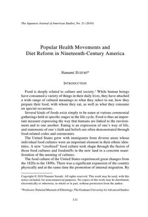 Popular Health Movements and Diet Reform in Nineteenth-Century America