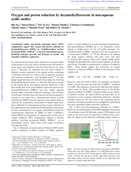 Oxygen and Proton Reduction by Decamethylferrocene in Non-Aqueous Acidic Mediaw