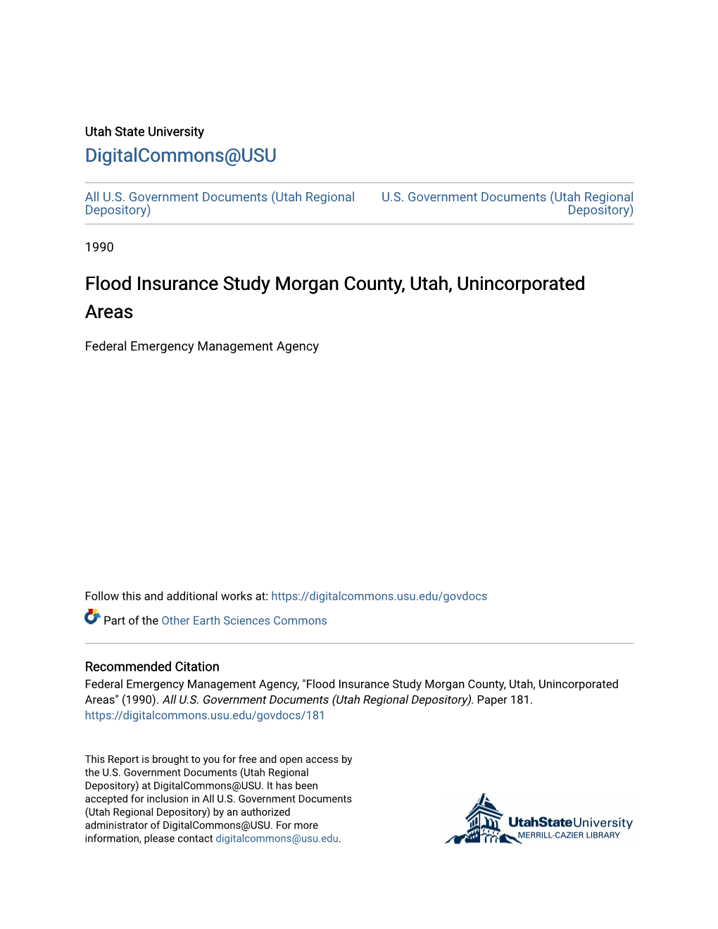 Flood Insurance Study Morgan County, Utah, Unincorporated Areas