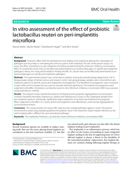In Vitro Assessment of the Effect of Probiotic Lactobacillus Reuteri On