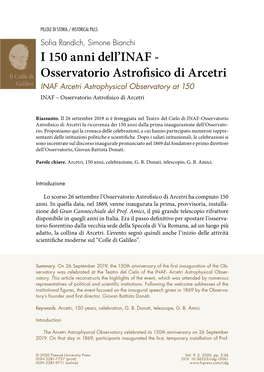 Osservatorio Astrofisico Di Arcetri Galileo INAF Arcetri Astrophysical Observatory at 150 INAF – Osservatorio Astrofisico Di Arcetri