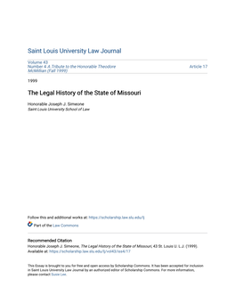 The Legal History of the State of Missouri