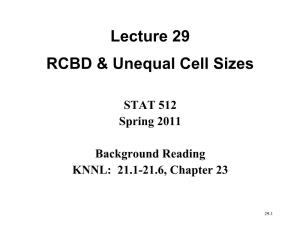 Lecture 29 RCBD & Unequal Cell Sizes