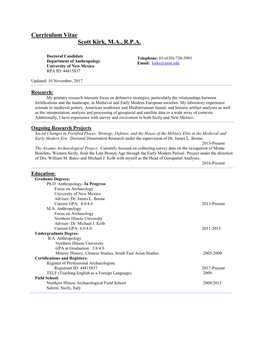 Curriculum Vitae Scott Kirk, M.A., R.P.A