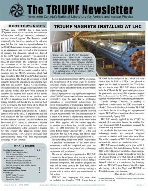 The TRIUMF Newsletter News from Canada’S National Laboratory for Particle and Nuclear Physics
