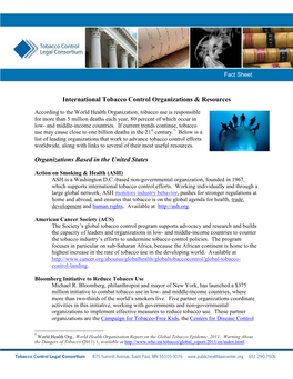 International Tobacco Control Organizations & Resources
