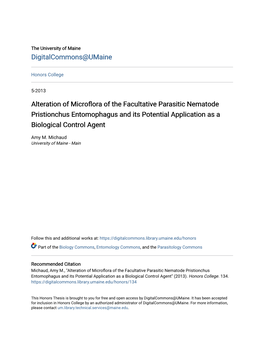 Alteration of Microflora of the Facultative Parasitic Nematode Pristionchus Entomophagus and Its Potential Application As a Biological Control Agent