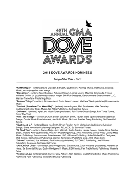 2018 Dove Awards Nominees