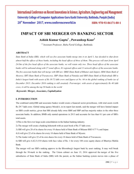 IMPACT of SBI MERGER on BANKING SECTOR Ashish Kumar Gupta1 , Pawandeep Kaur2 1,2Assistant Professor, Baba Farid College, Bathinda
