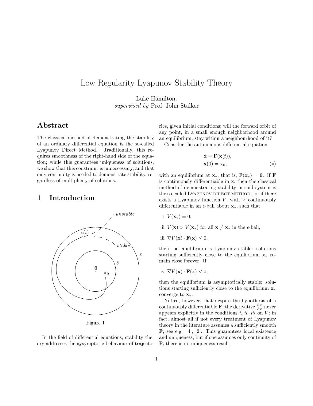 Low Regularity Lyapunov Stability Theory