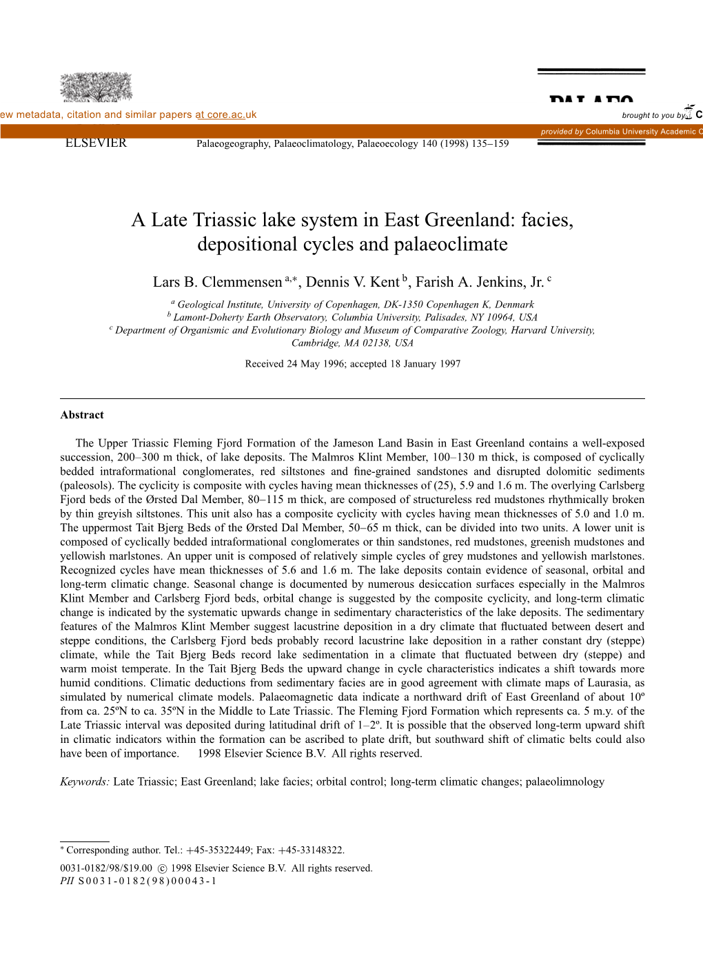 A Late Triassic Lake System in East Greenland: Facies, Depositional Cycles and Palaeoclimate