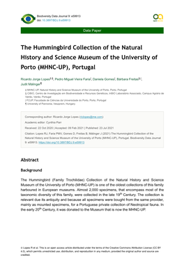 The Hummingbird Collection of the Natural History and Science Museum of the University of Porto (MHNC-UP), Portugal